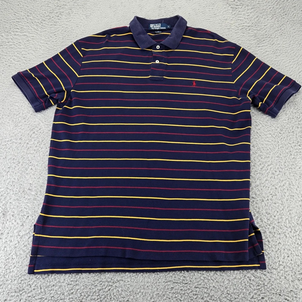 Polo By Ralph Lauren Shirt Mens Large Blue Striped Vintage‎ Y2K Red Pony Golf